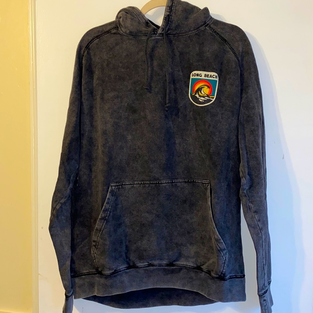 Long Beach NY Sweatshirt in Faded Black with Retro Logo